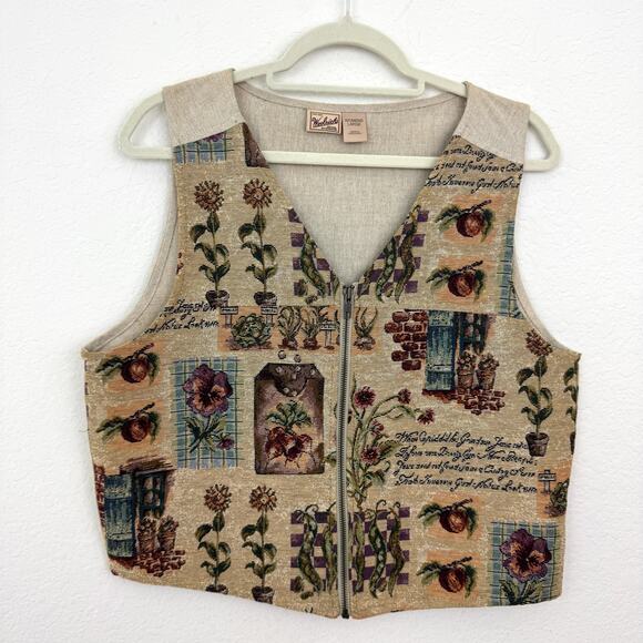 Woolrich Tops - Woolrich Womens Vintage Vest Size L Gardening Tapestry Full Zip Cotton Linen Tan